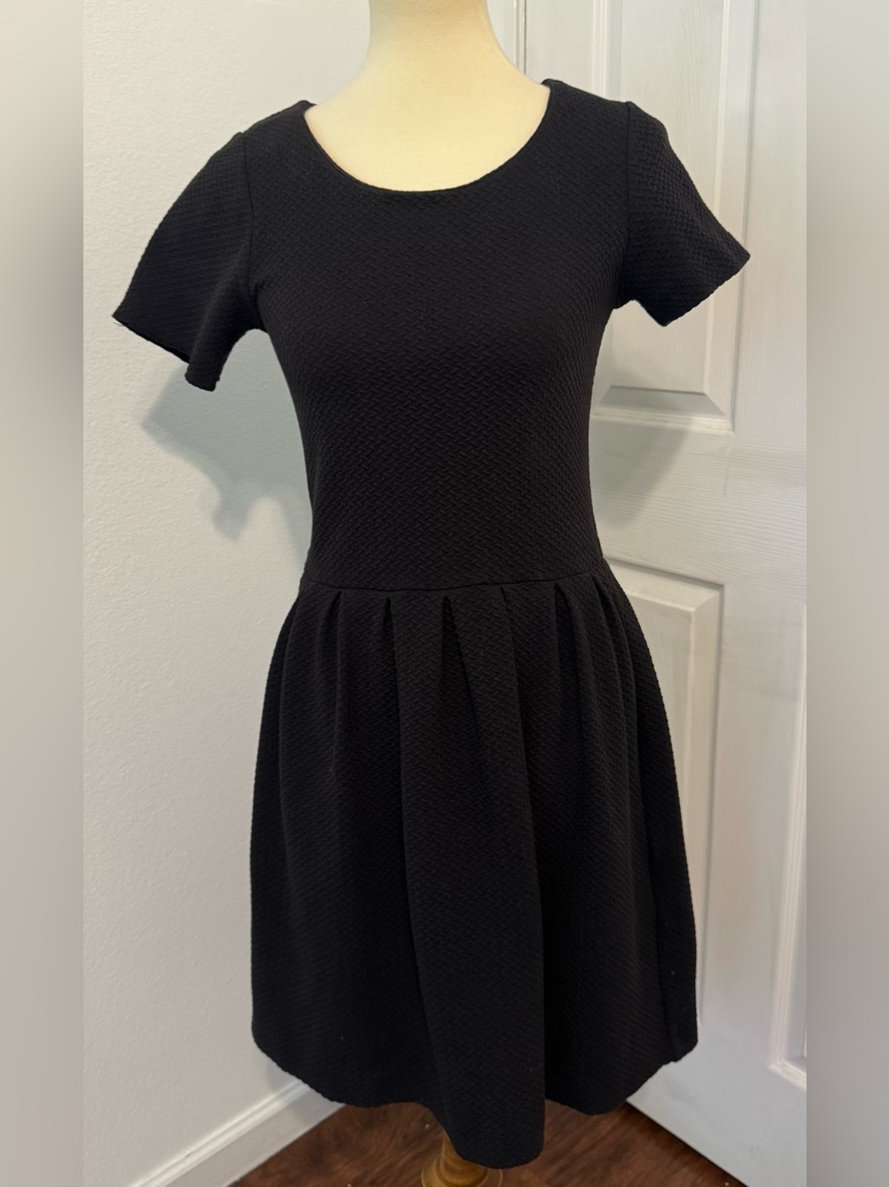 GANNI Black Basket Weave Textured Knit Short Sleeve Mini Dress Fit & Flare Med